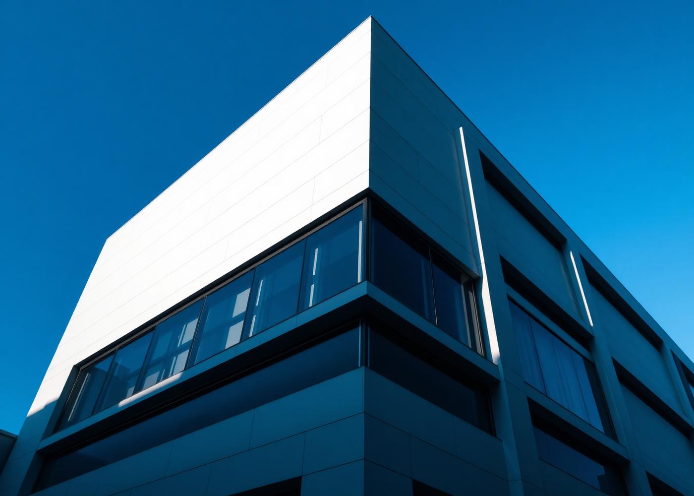 Modern architectural facade with strong geometry